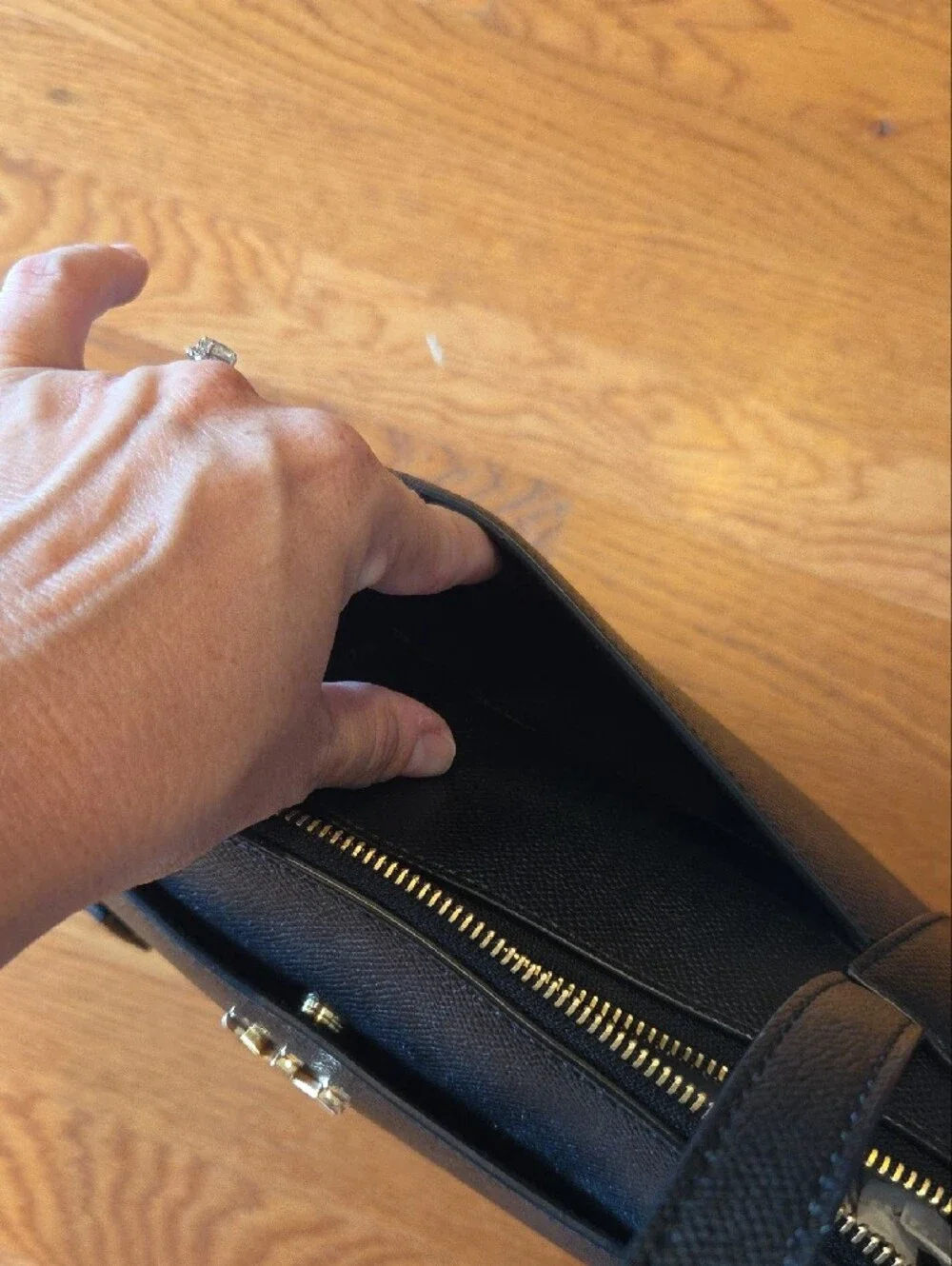 Michael Kors Black Leather Tote with Gold MK Logo - Picture 4 of 9